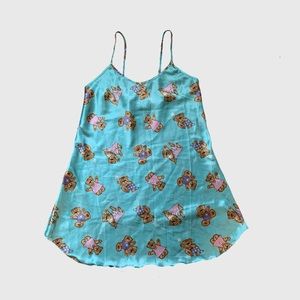 Vintage Myer Direct Blue Satin Teddy Bear Print Slip Dress